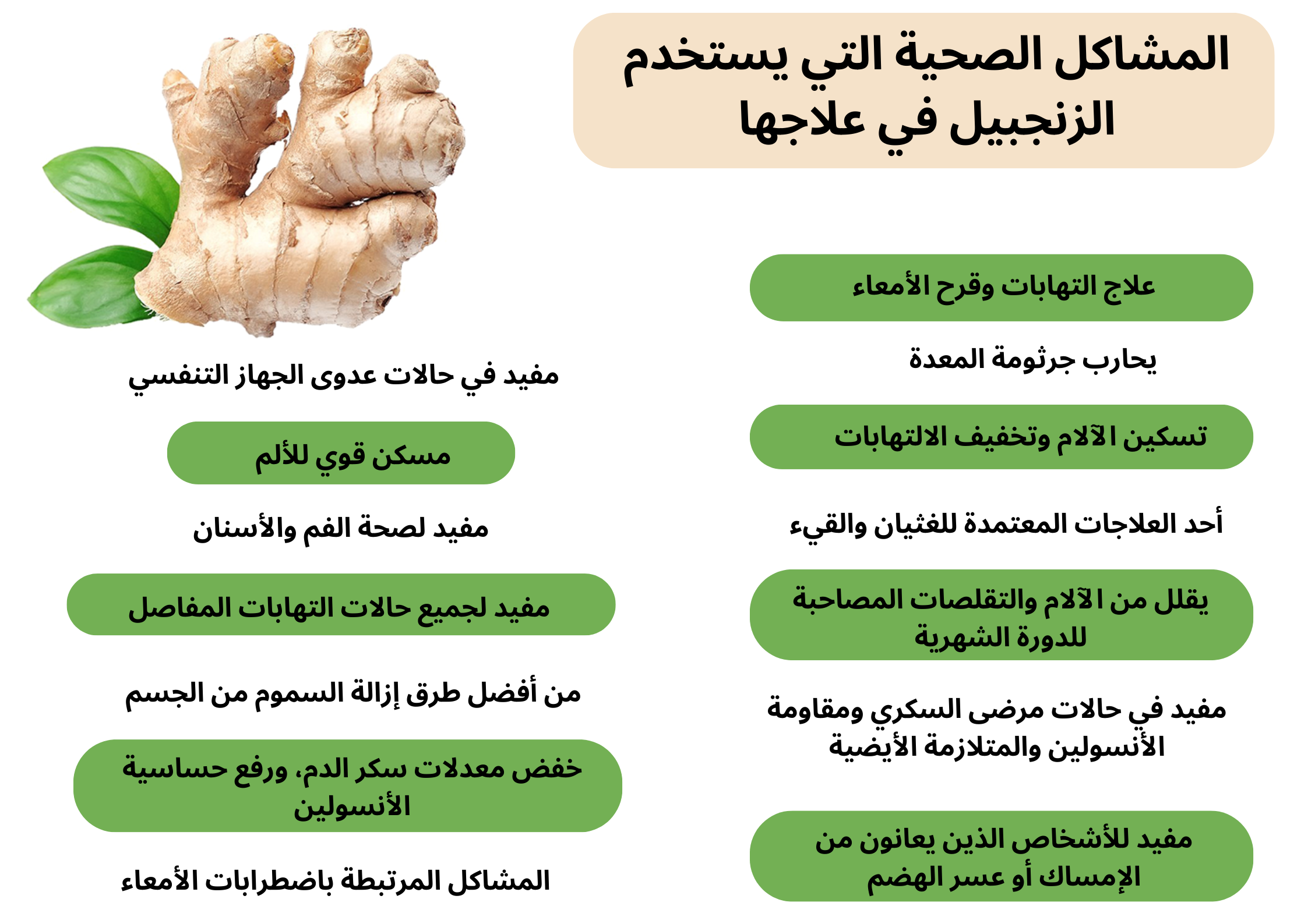 المشاكل الصحية التي يستخدم الزنجبيل في علاجها	